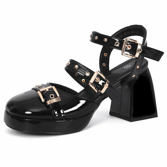 Glossy Y2K Chunky Platform Mary Jane Block Heel Pumps