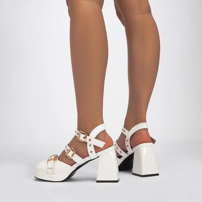 Glossy Y2K Chunky Platform Mary Jane Block Heel Pumps