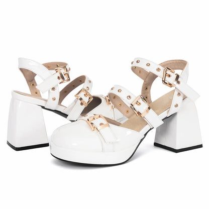 Glossy Y2K Chunky Platform Mary Jane Block Heel Pumps