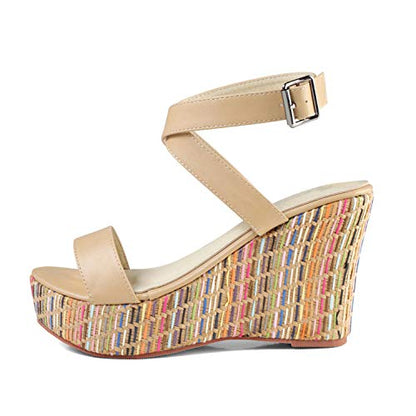 Criss Cross Ankle Strap Woven Wedges