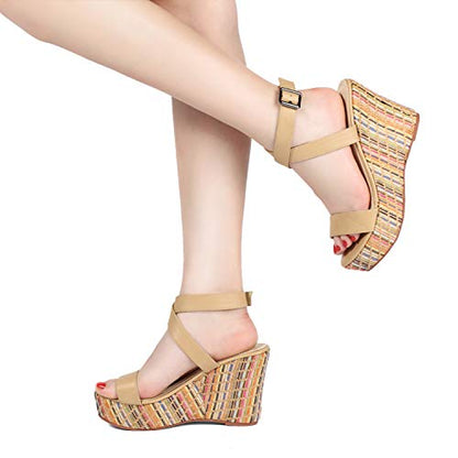 Criss Cross Ankle Strap Woven Wedges