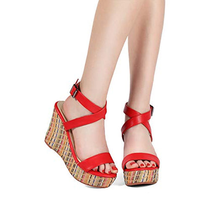 Criss Cross Ankle Strap Woven Wedges