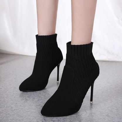 Pointed Toe Stiletto Sock Booties