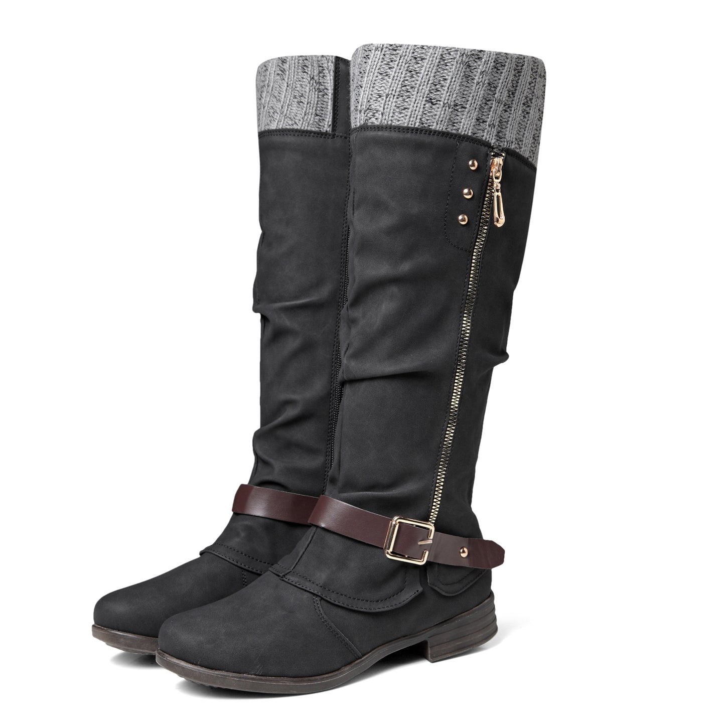 Women's Flat Low Heel Winter Knee Boots Shoes