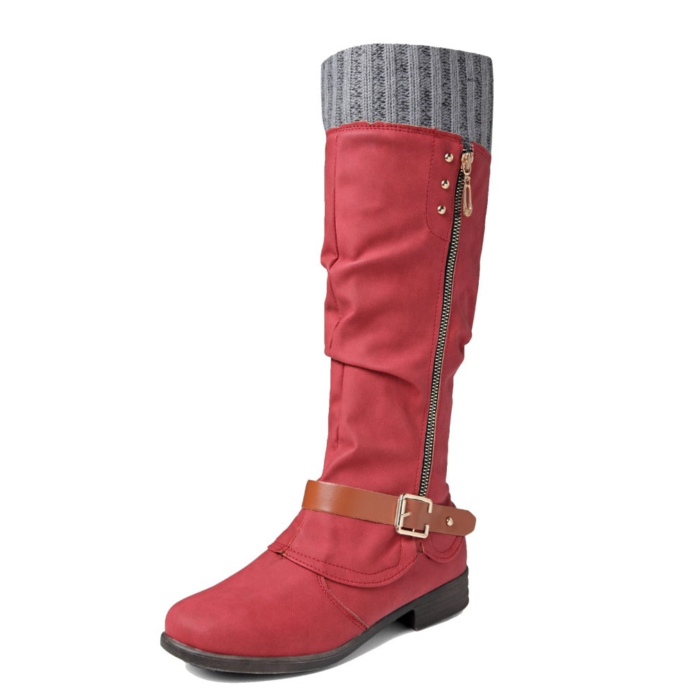 Women's Flat Low Heel Winter Knee Boots Shoes