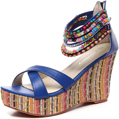 Boho Beaded Woven Wedge Sandals
