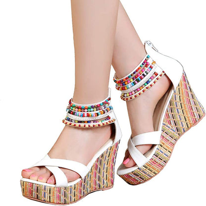 Boho Beaded Woven Wedge Sandals