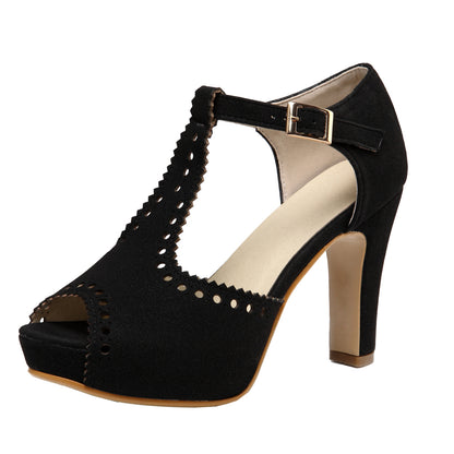 Vintage T-Strap Peep Toe Block Heels