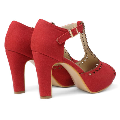 Vintage T-Strap Peep Toe Block Heels