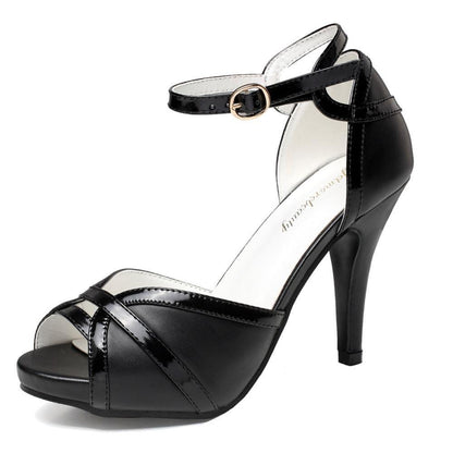Retro Two-Tone Peep-Toe Stilettos