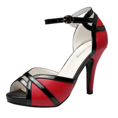Retro Two-Tone Peep-Toe Stilettos