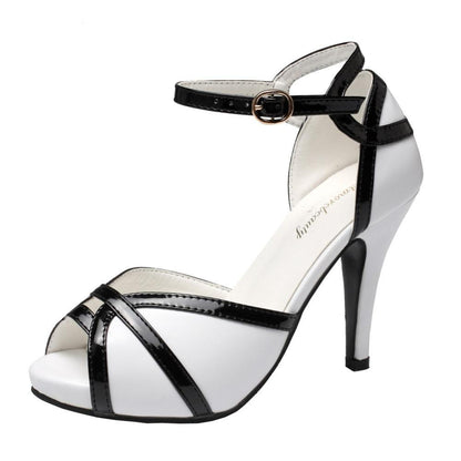 Retro Two-Tone Peep-Toe Stilettos