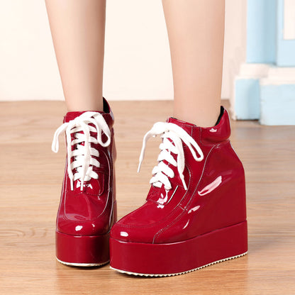 Patent Lace-Up Platform Wedge Sneakers