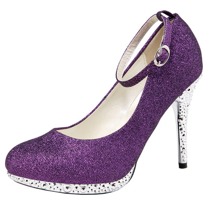 Glitter Rhinestone Ankle Strap Pumps