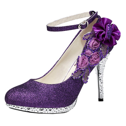 Glitter Rhinestone Ankle Strap Pumps