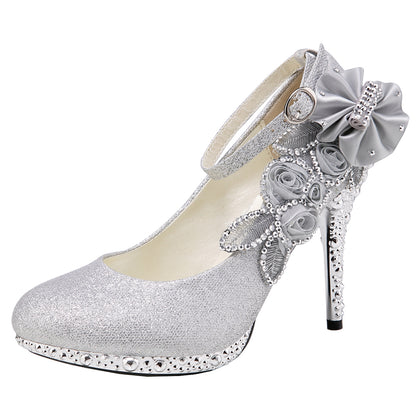 Glitter Rhinestone Ankle Strap Pumps