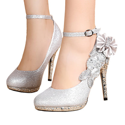 Glitter Rhinestone Ankle Strap Pumps