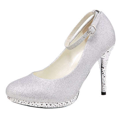 Glitter Rhinestone Ankle Strap Pumps