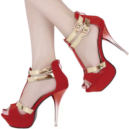 Double Buckle T-Strap Platform Stilettos