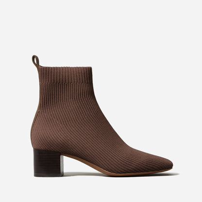 Ribbed Knit Block Heel Sock Booties