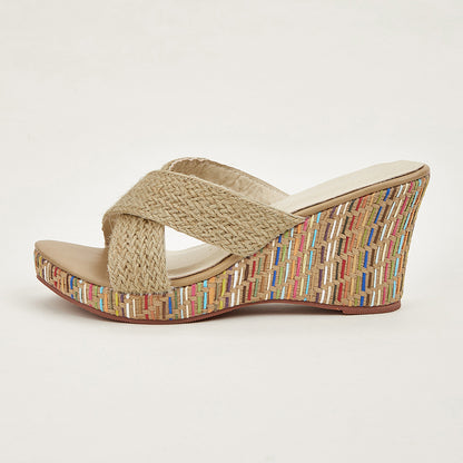 Braided Criss Cross Wedge Slides