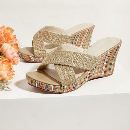 Braided Criss Cross Wedge Slides