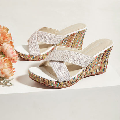 Braided Criss Cross Wedge Slides