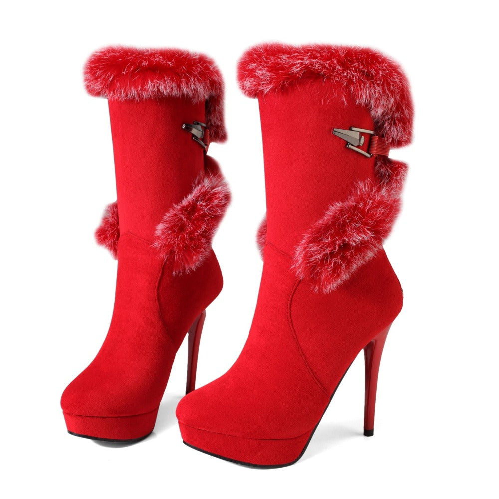 Women's High Heel Mid-Calf Snow Boots