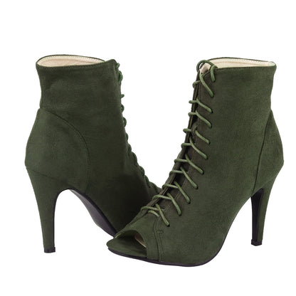 Retro Lace-Up Peep Toe Booties