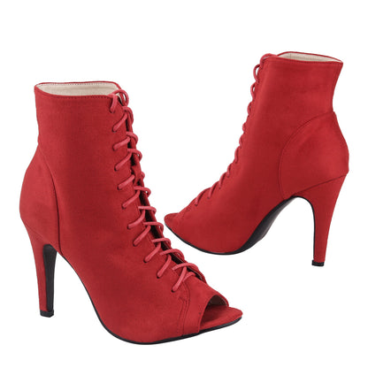 Retro Lace-Up Peep Toe Booties