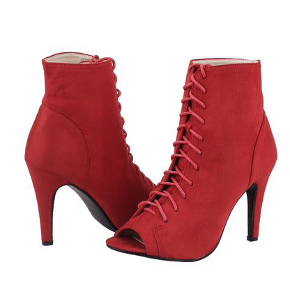 Retro Lace-Up Peep Toe Booties